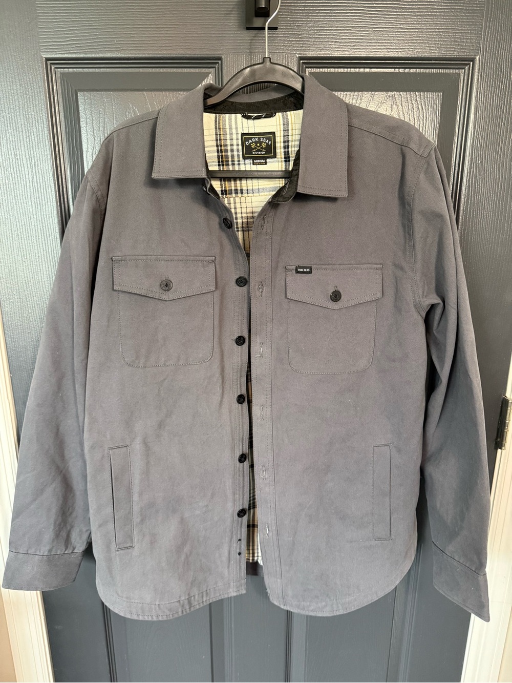 Men's Charcoal Button-Front Shirt Jacket - Lightweight Work Style